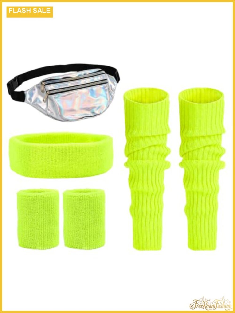 80s Sportswear Set Leg Warmers Headband Wristbands Waist Bag Retro Party